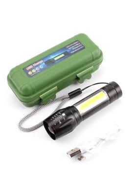 迷你塑料小手电 LED带侧灯 COB强光伸缩变焦USB充电套装手电筒