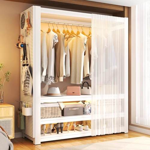 货架DIY简易衣柜开放式角钢衣架置物架出租房组装金属衣帽收纳架