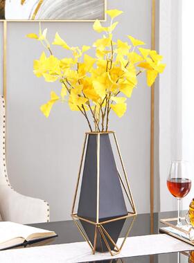 现代简约几何黑色花瓶创意客厅电视柜装饰品插花铁艺花器餐桌摆件