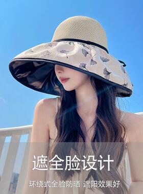 夏季蝴蝶结渔夫帽子女款2025新款韩版户外黑胶遮阳防晒百搭太阳帽