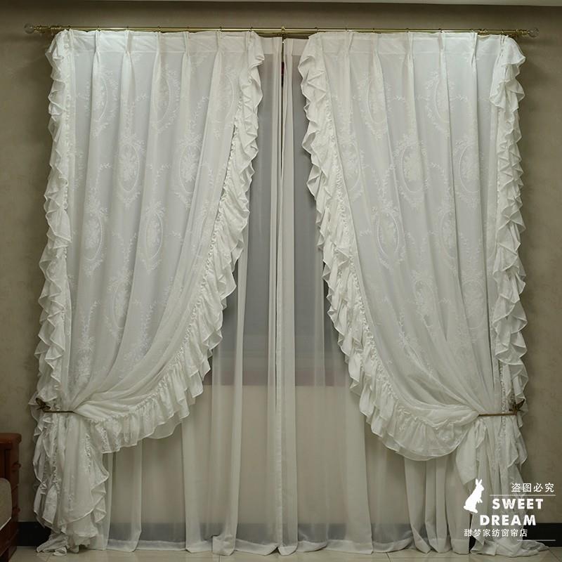 法式洛可可蕾丝窗帘复古窗纱帘透光不透人白纱高档高级感定制定做