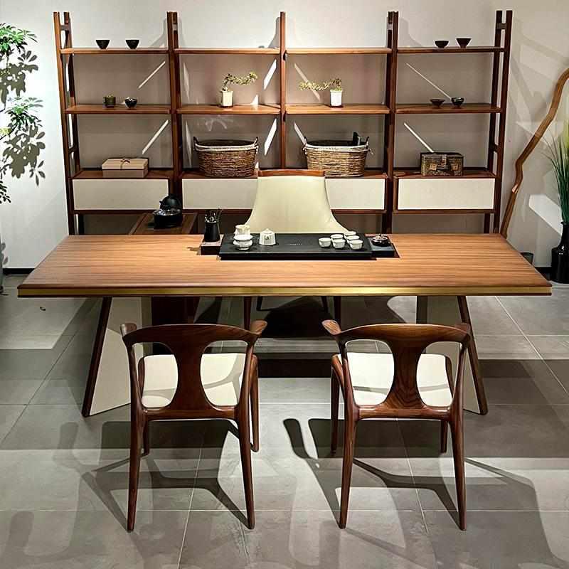 新中式实木茶桌2025新款高端办公室黑胡桃木泡茶台轻奢现代高级感