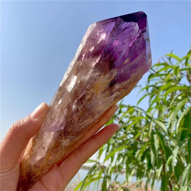 厂家 天然紫水晶大骨干权杖摆件 水晶原石原皮柱家居办公摆件