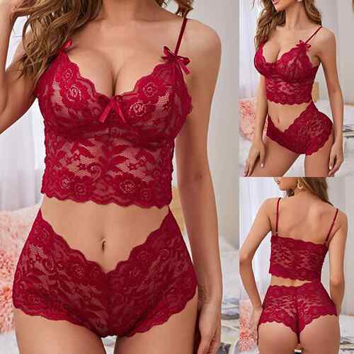 Sexy Lace Slim Fit Underwear Set性感蕾丝吊带修身内衣套装女士