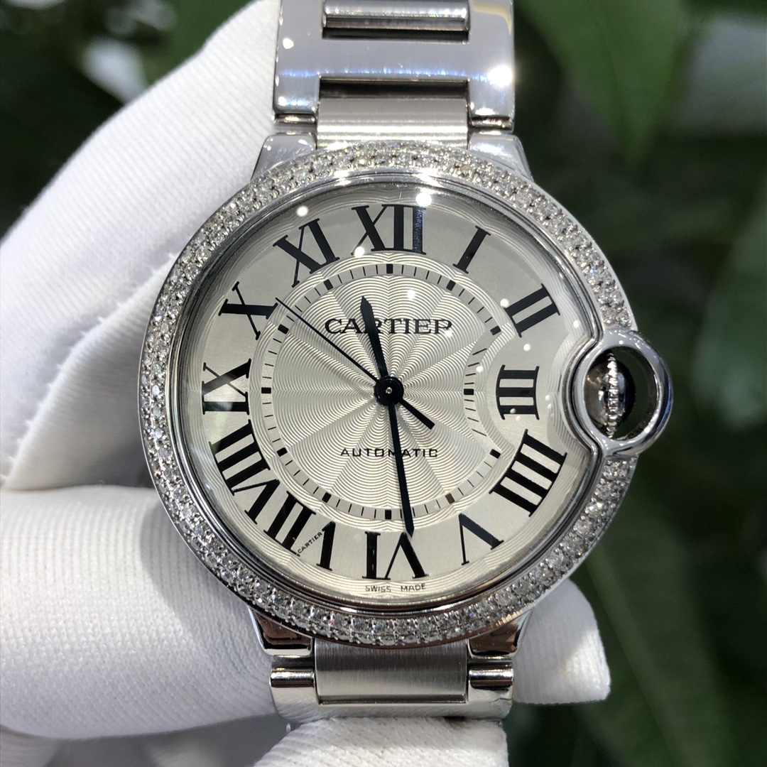 好价拍98新 卡地亚蓝气球系列钢自动机械表中性表W6920046后镶钻