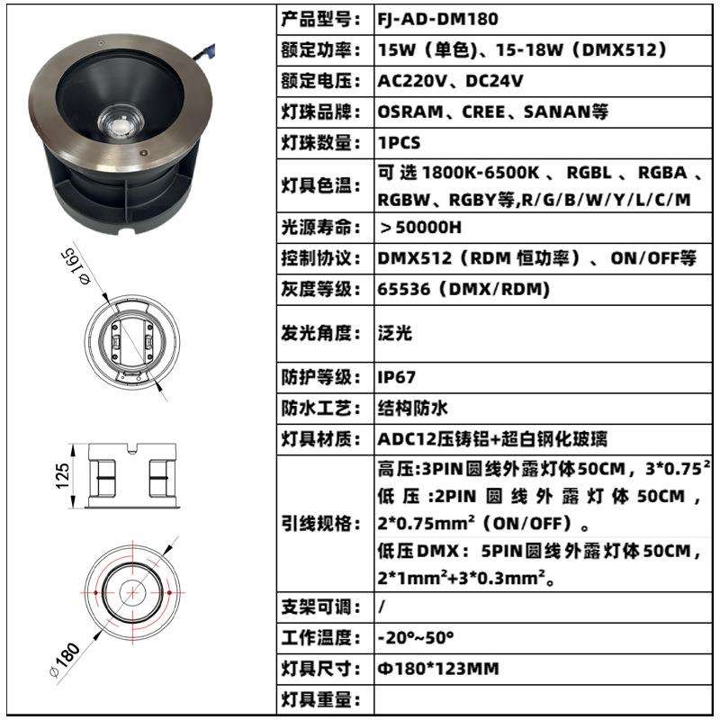 LED地埋灯15W18W嵌入式不锈钢面地埋灯别墅园林庭院市政广场栈道