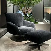 极椅办公单人意设计师单沙发椅层式 简牛皮客厅椅客厅旋转头椅花瓣