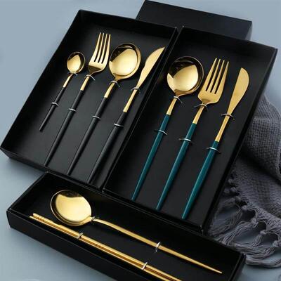 stainless steel knife and fork spoon fourpcs set golden stea