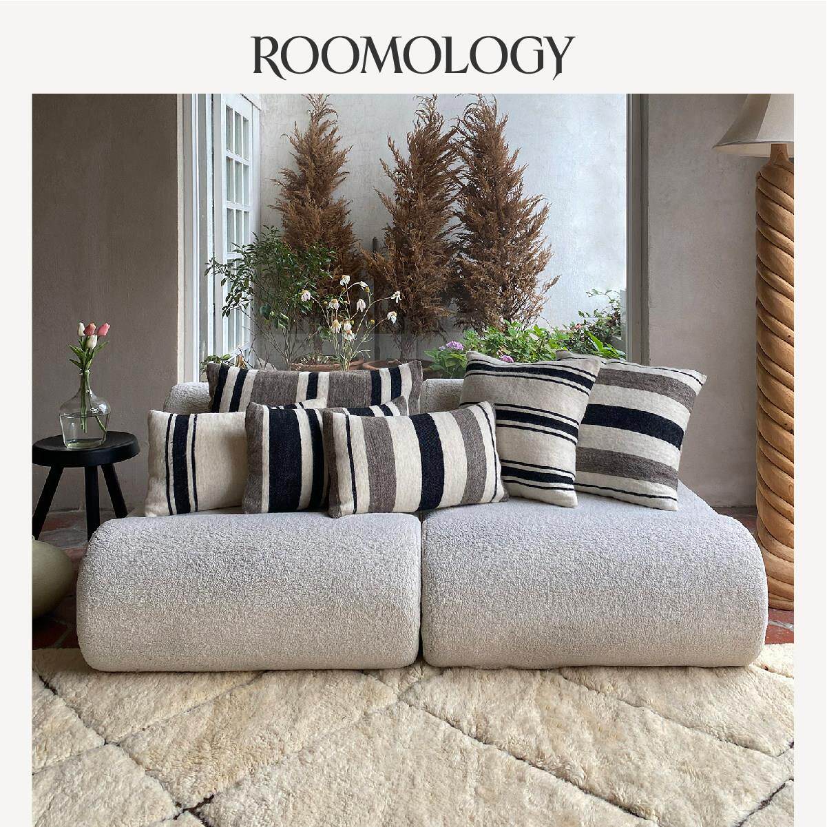 Roomology摩洛哥羊毛手工编织平织条纹抱枕靠背靠枕