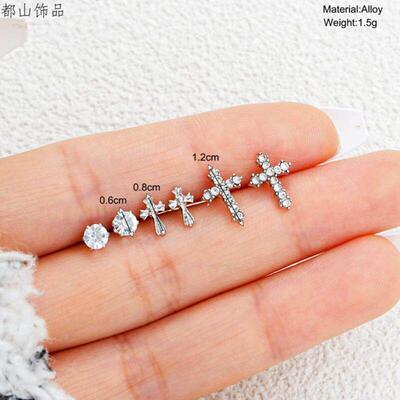 Cross earring set of 3 pieces跨境新款点钻十字架耳钉3件套套装