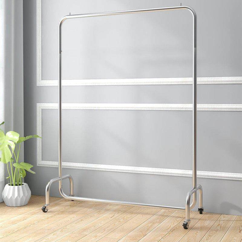 服装店挂衣杆不锈钢展示架上墙拉丝男女装落地式移动衣服架子带轮