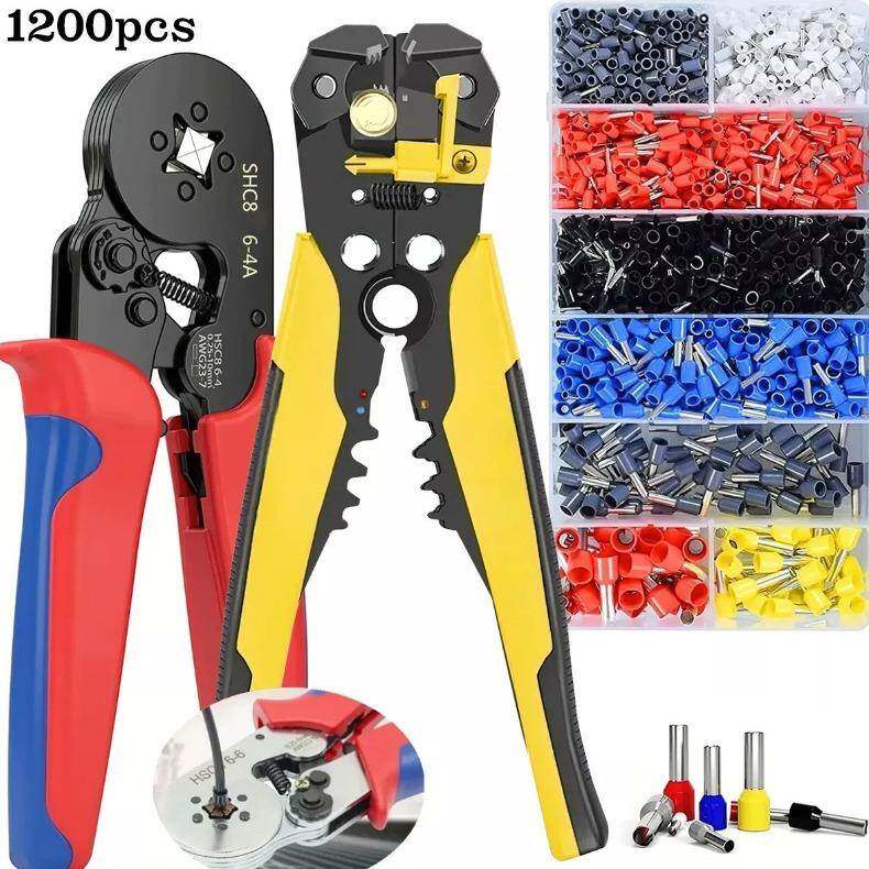 跨境货源VE1200pcs针型冷压端子HSC8 6-4A四边压线钳剥线钳套装