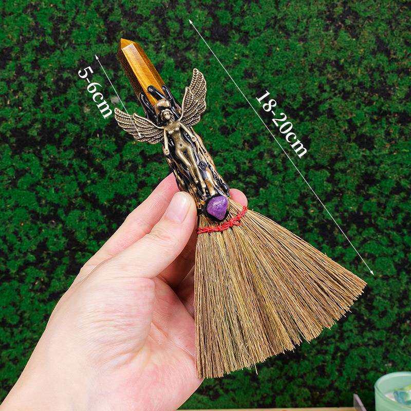 天然水晶柱扫把水晶六棱柱欧美万圣节魔法扫帚女巫道具工艺品摆件
