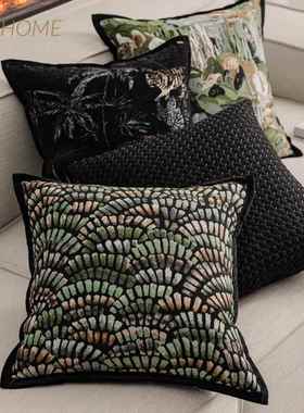 法式中古风抱枕绿色轻奢感MUI沙发雪客厅老尼靠尔提花虎靠垫枕