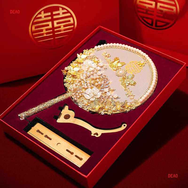 宫扇金色团扇成品秀结婚禾喜扇子成品包婚礼古风新娘材料diy扇子