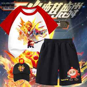 2025新款蛋仔派对天火麒麟机甲儿童纯棉插肩短袖短裤男童卡通套装