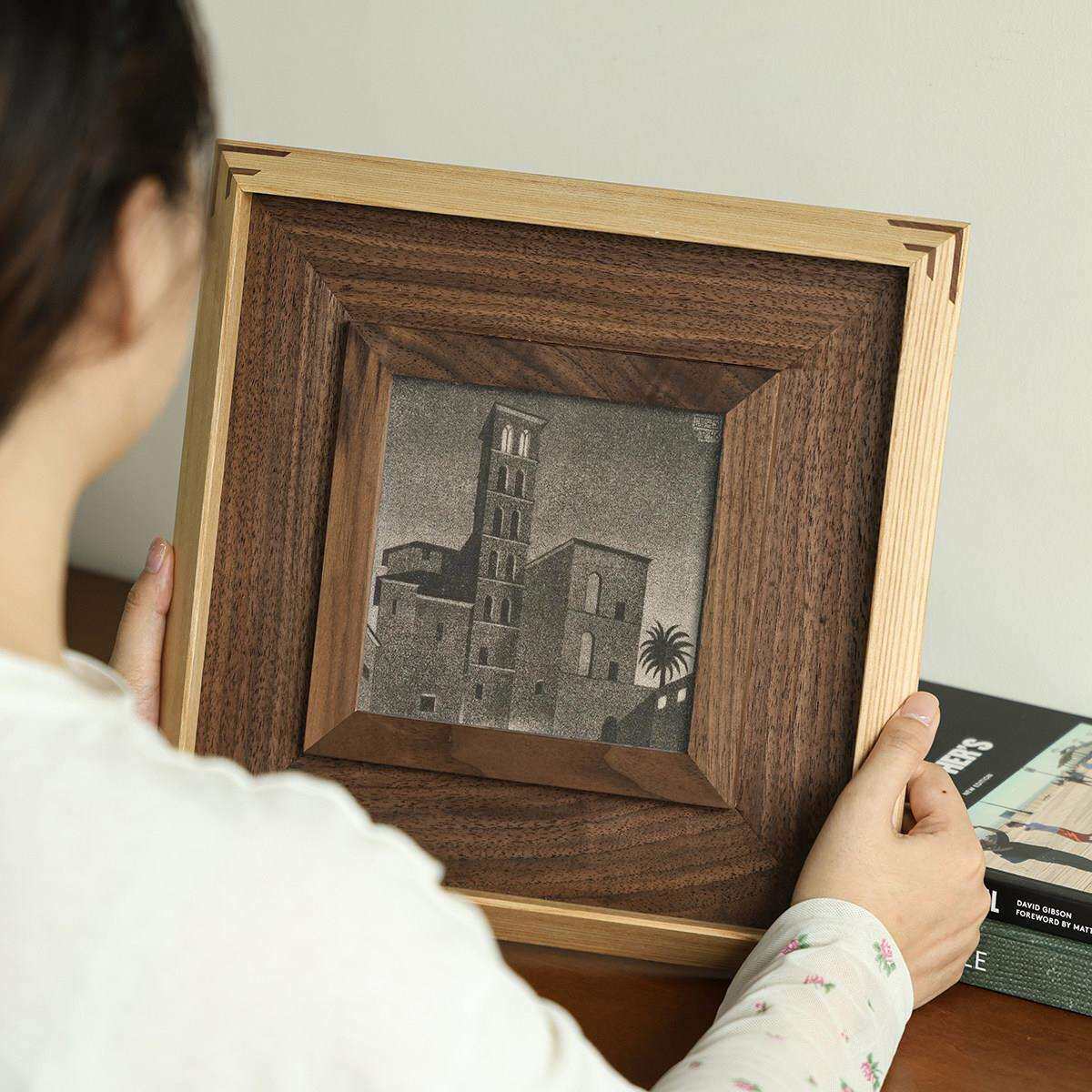 空复合古建筑几何实木框软装空装饰画摆件样间家板居客Z2565间厅