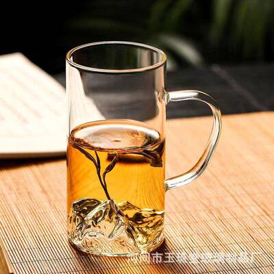 耐高温国风玻璃杯有手柄现代简约玻璃杯带把观山杯水杯藏山玻璃杯