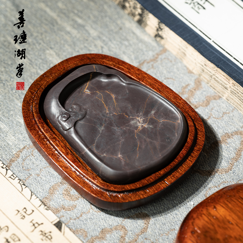 善琏湖笔端砚肇庆孤品小砚台可研墨天然原石高档书法专用老坑便携