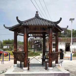 新中式 六角树脂瓦凉亭六角树脂瓦凉亭古建凉亭防腐木古建六角凉亭