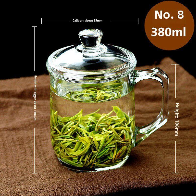 钢化玻璃茶杯，耐高温茶杯，有盖饮水杯，有盖有柄耐热家用杯