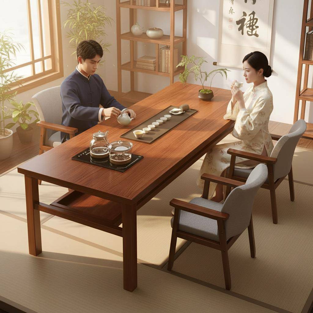 实木茶几客厅家用新款茶桌椅组合一桌五椅茶几办公室茶台茶桌