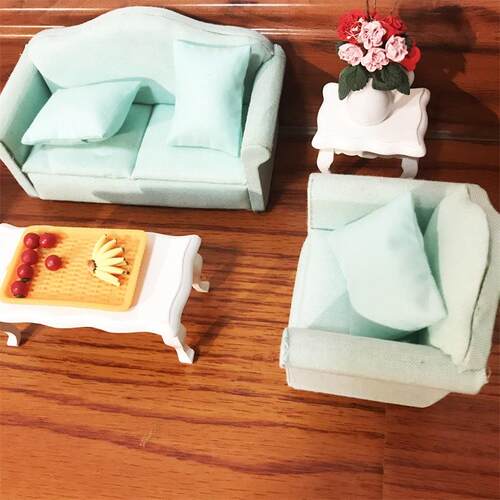 1：12迷你娃娃屋客厅摆件纯色田园风沙发三件套dollhouse仿真模型