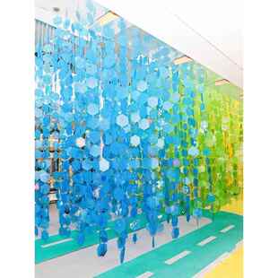 空中吊饰幼儿园环境创设美工区六边形彩色片炫彩镭射圆片环创挂饰