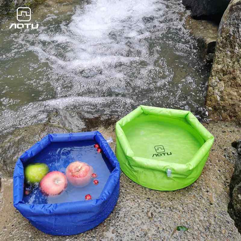 凹凸户外折叠桶露营旅游洗脸盆充气泡脚水桶8L脸盆AT6622新品