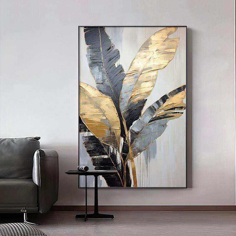 家大爷大客厅装饰画抽象绿色植物沙发背景墙挂画现代轻奢大型落地