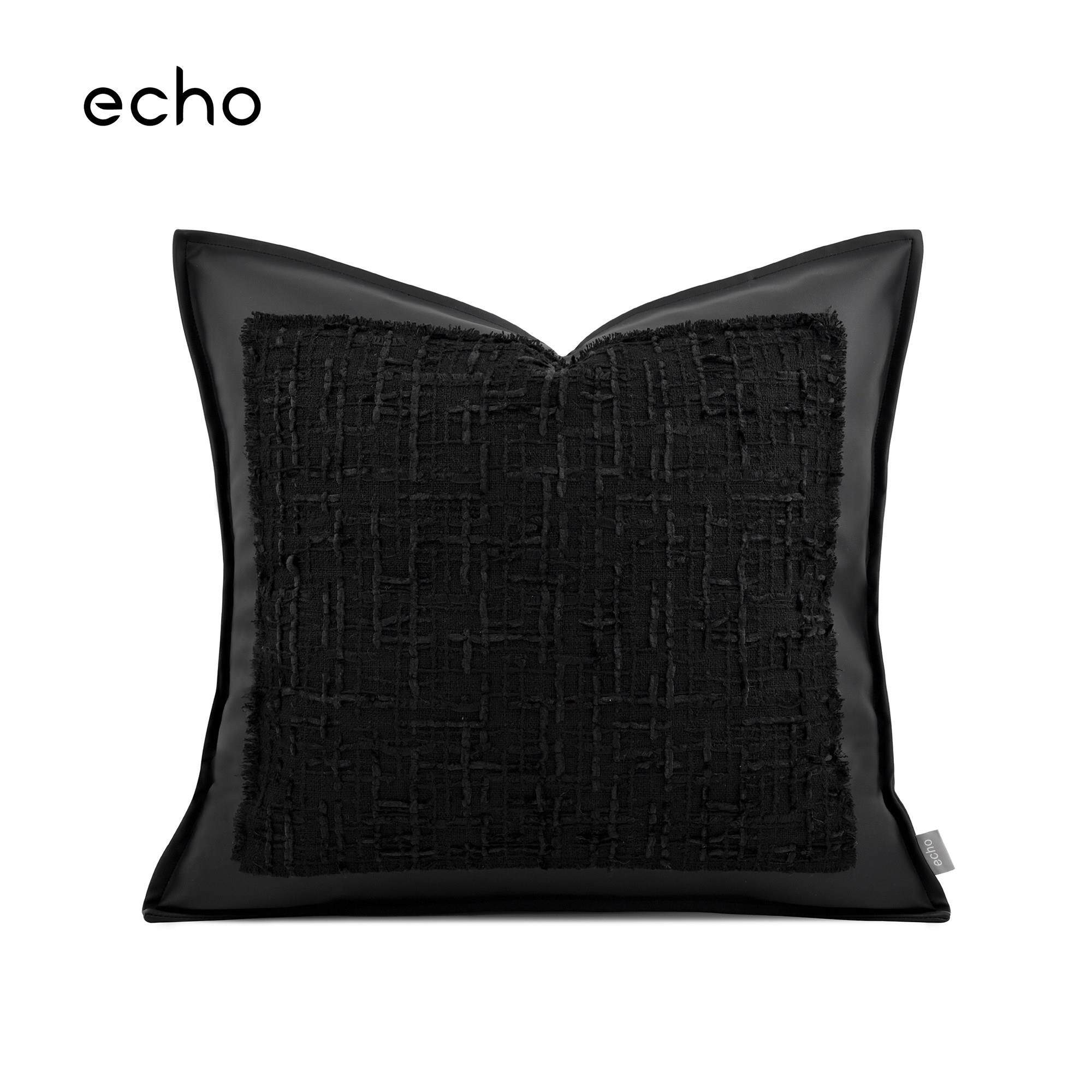 简约轻奢黑色皮革拼接高档酒店样板间抱枕沙发客厅高级感床头靠垫