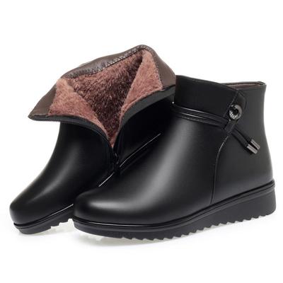 高档妈妈棉靴女冬季真棉靴子加绒加厚短靴滑保皮防暖皮鞋大码中老