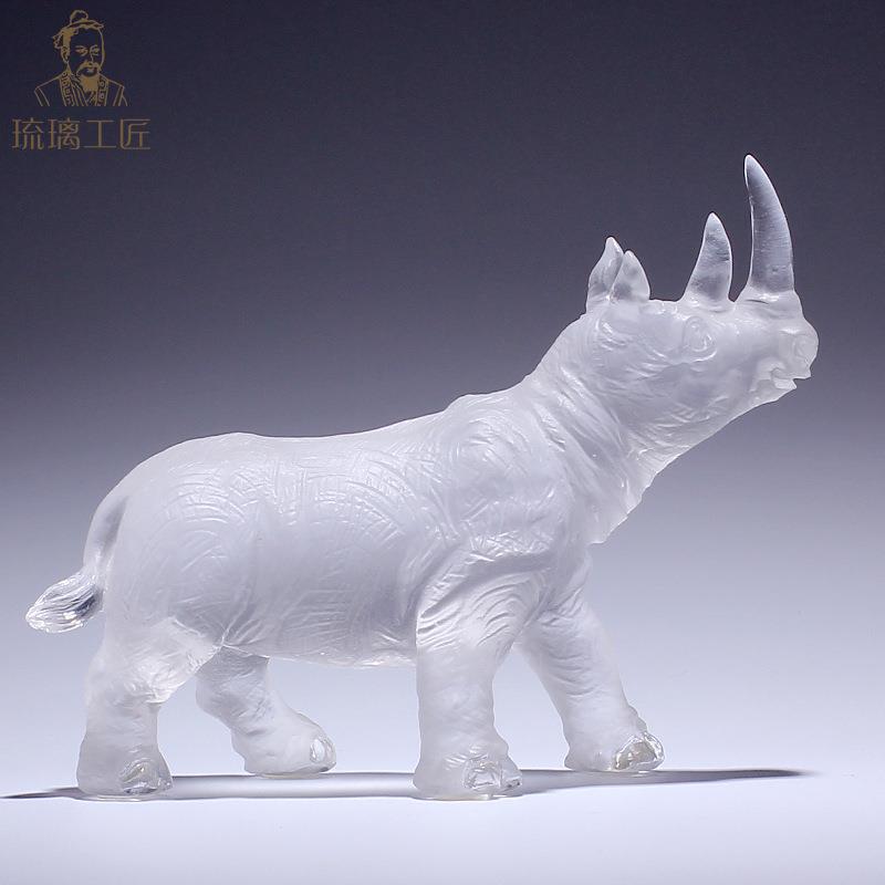 琉璃工匠犀牛工艺品摆件大气车内创意个性车载装饰书桌办公室桌面