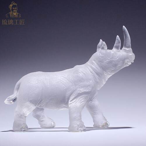 琉璃工匠犀牛工艺品摆件大气车内创意个性车载装饰书桌办公室桌面