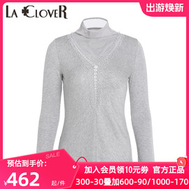 laclover兰卡文半高领长袖，蕾丝可外穿打底衫，上衣女lc72jq2