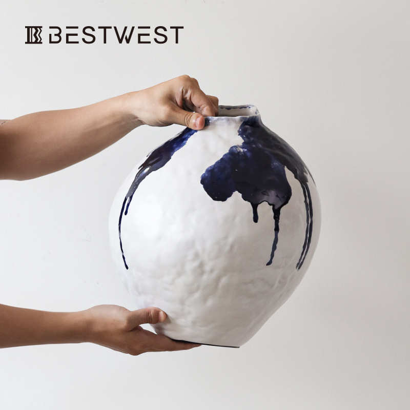 博西家居中式陶瓷花瓶景德镇摆件客厅插花装饰水培陶罐复古侘寂风