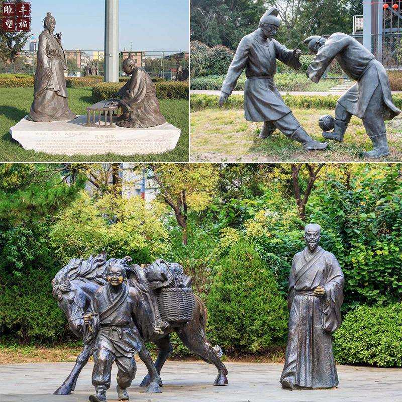 铸铜古代人物铜像 大型铜雕孔子学琴雕塑 公园小品铜人物群雕像