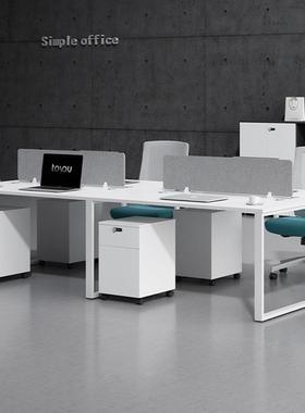 现代约四人人位六位白色办公ORB桌椅脑组合员工简桌电桌职员办公