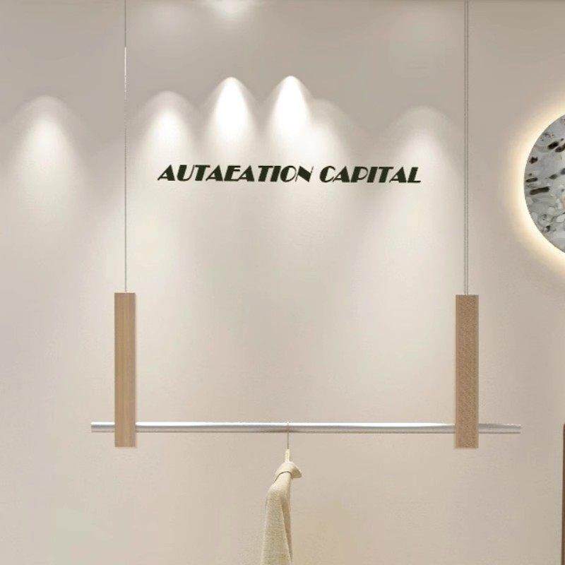 服装店不锈钢吊杆展示架胡桃木纹色悬吊式天花板悬挂衣架男女装店