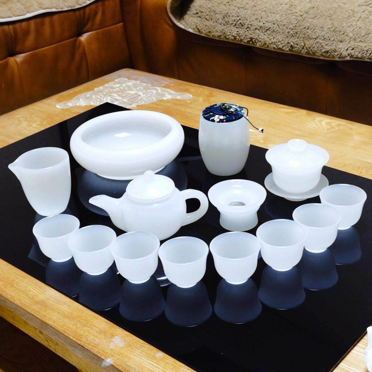 轻奢高档琉璃玉瓷茶具套装家用茶杯茶壶茶洗盖碗整套送礼办公会客