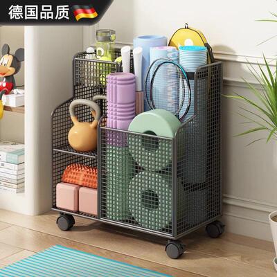 德国瑜珈垫收纳筐家用健身运动器材收纳层架带轮羽毛球夹缝置物架