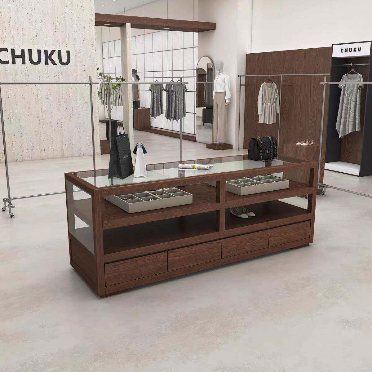 服装店中岛台展示柜陈列柜女装店展示台中岛桌流水台储物柜玻璃柜