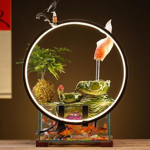新中式创意鱼缸年年有鱼招财前台客厅办公室家居装饰循环流水摆件