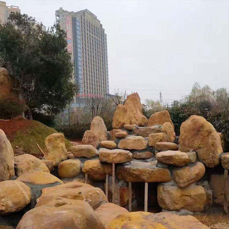 黄蜡石天然原石池假造景石黄色-鱼石头驳山岸园石草坪点缀林景观