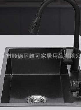 盆厨U房水SS304不锈钢加厚黑色单槽洗菜池装PXO水池洗槽碗大号双