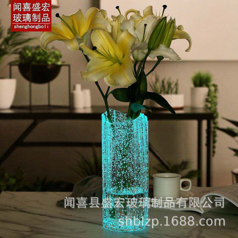 夜光轻奢满天星玻璃花瓶水培插花摆件富贵竹干燥花简约时尚萤光花