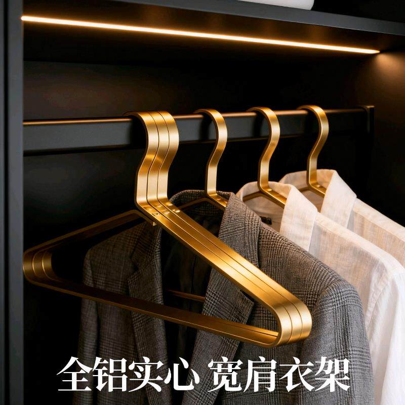轻奢太空铝合金衣架家用加粗加宽无痕衣挂无痕防滑衣柜收纳衣撑子