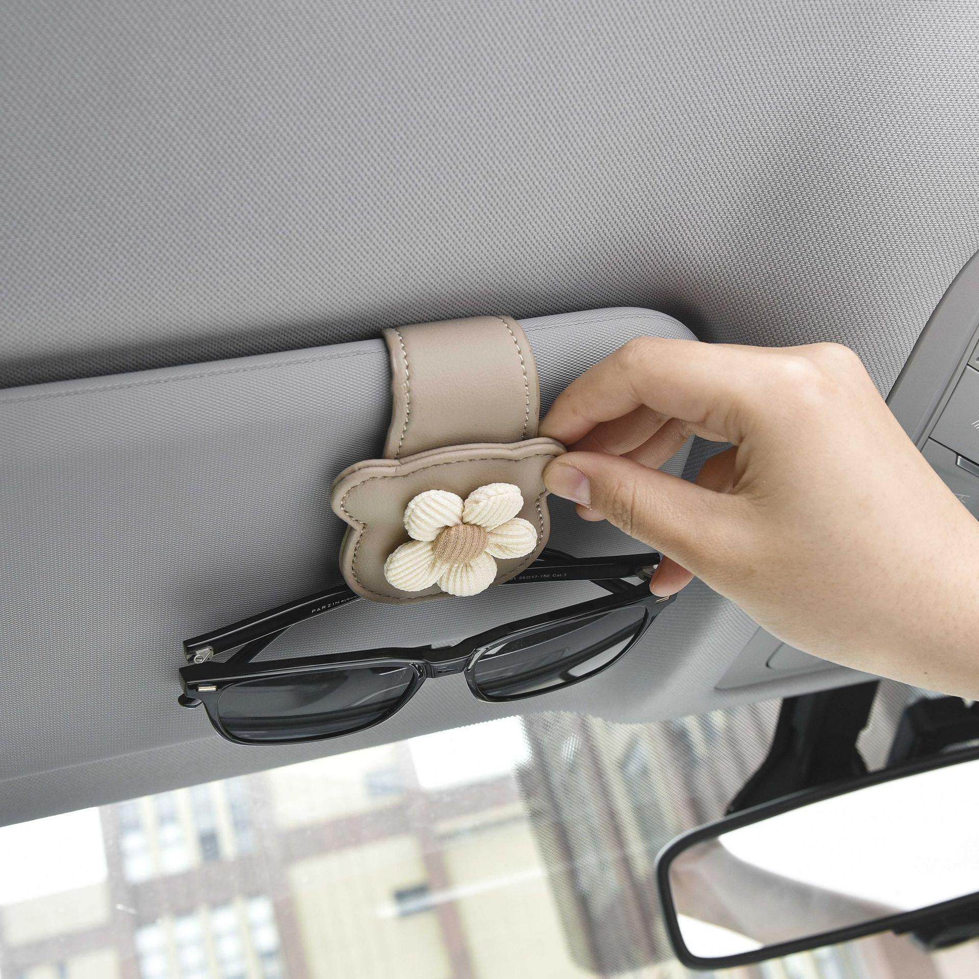 车载眼镜夹汽车用遮阳板收纳车内气质小花墨镜盒车上挂眼镜放置架