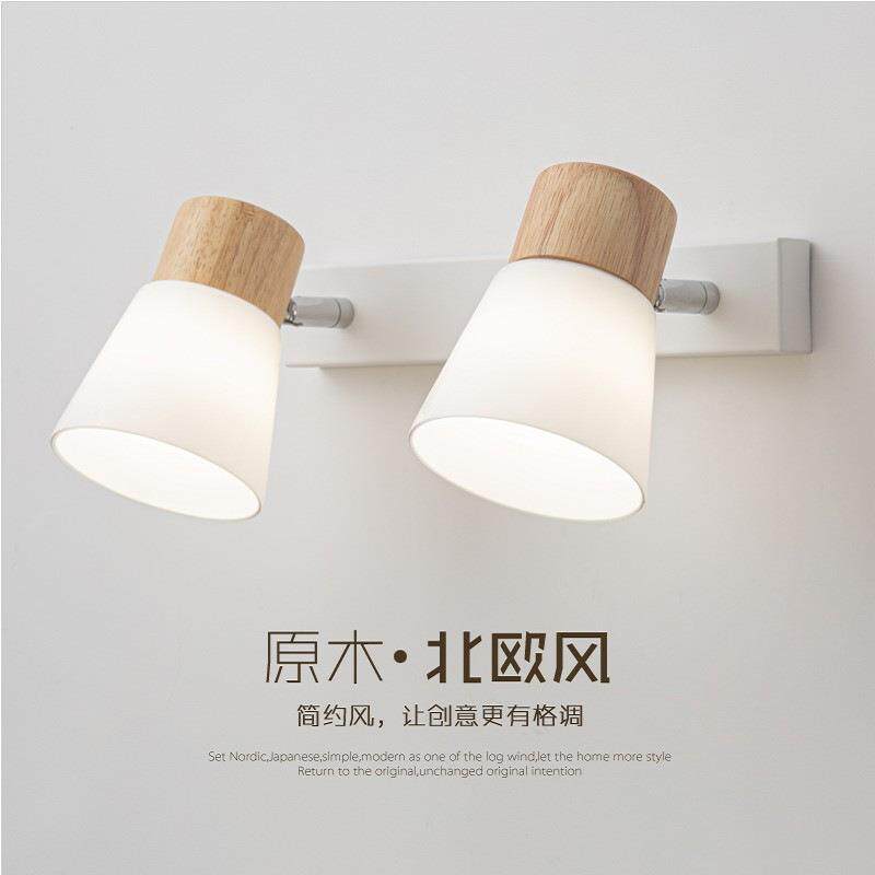 现代简约实木卧室床头玻璃壁灯北欧书房浴室镜前双头灯创意走廊灯