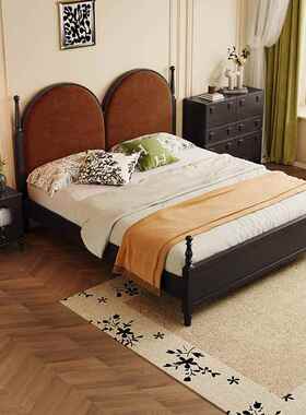 中古风全实木床1.5m床主卧胡桃色法式现代简约1.8m主卧婚床双人床